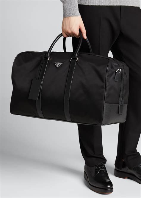 prada nylon and saffiano leather duffle bag